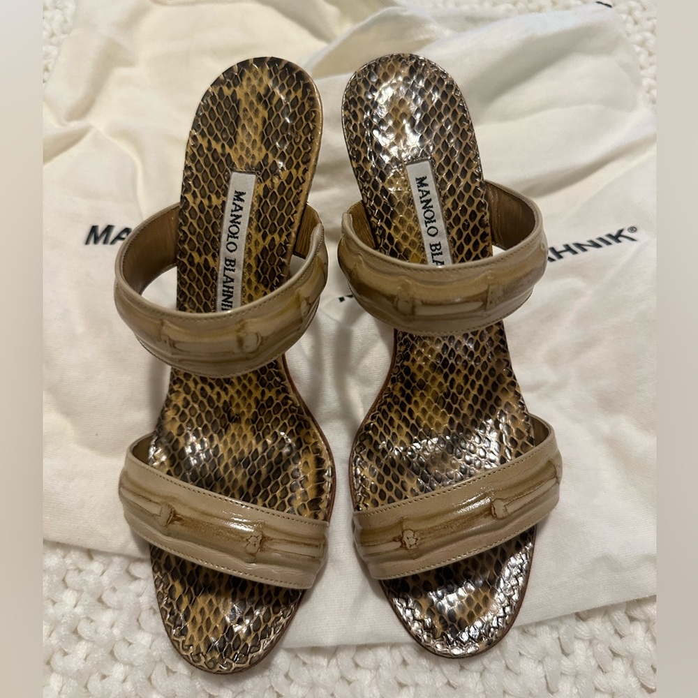 Manolo Blahnik Python Snakeskin Bamboo Heels Size… - image 6